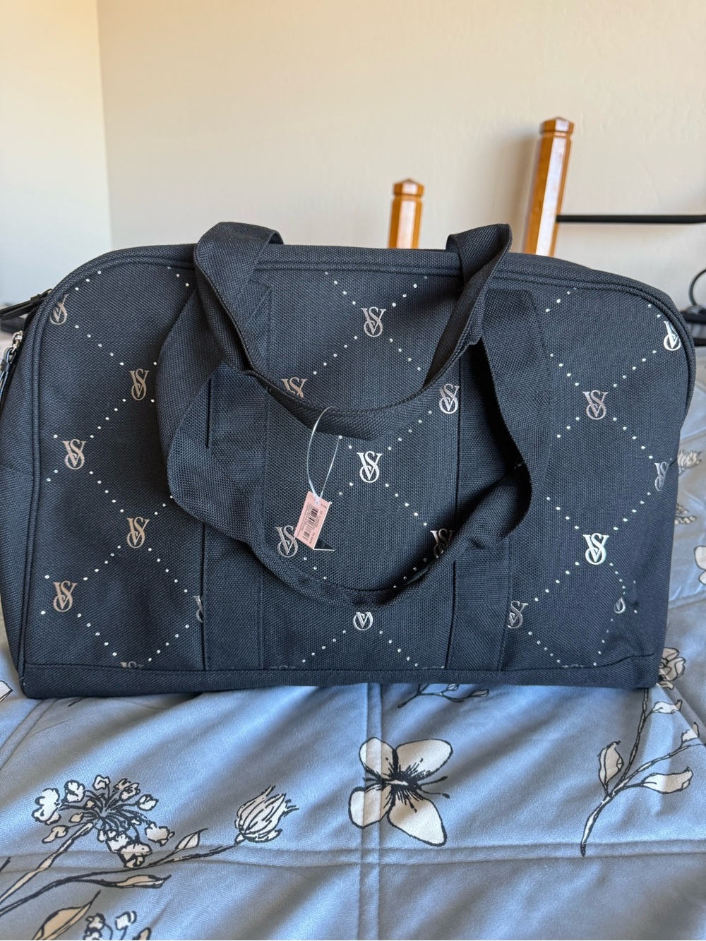 Victoria's Secret Black Quilted Logo Travel Bag